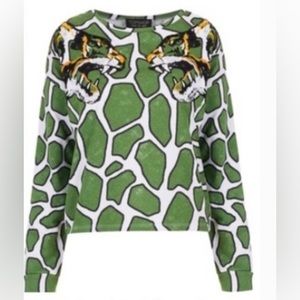 Topshop Giraffe Print Tiger Embroidery Sweater